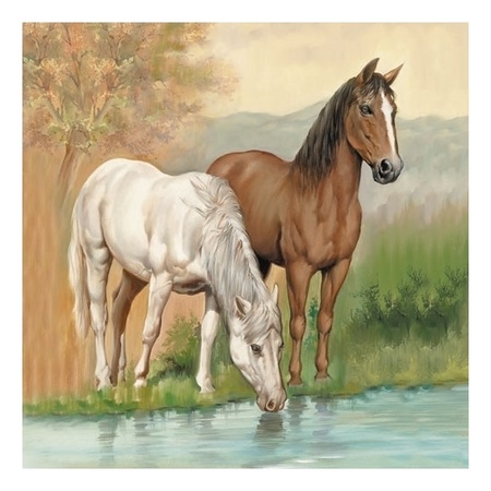 20x Paardendecoratie servetten 33 x 33 cm bruin/wit paarden print