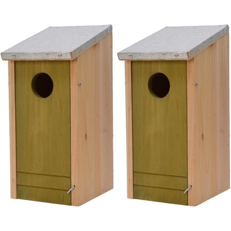 2x Lichtgroene vogelhuisjes voor kleine vogels 26 cm
