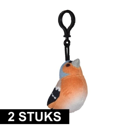 2x Plush chaffinch bird with keychain 9 cm