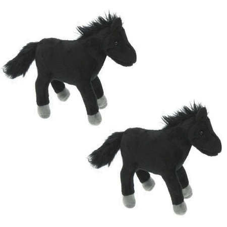 2x Plush black horse cuddle toy 25 cm