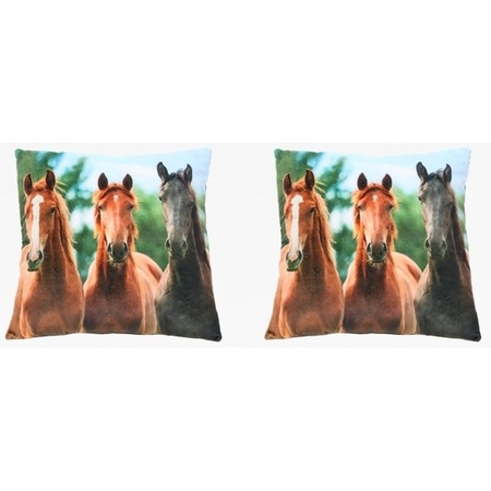 2x Sofa cushions with horses animal print 35 cm