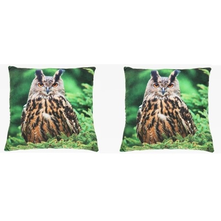 2x Sofa cushions with owl animal print 35 cm