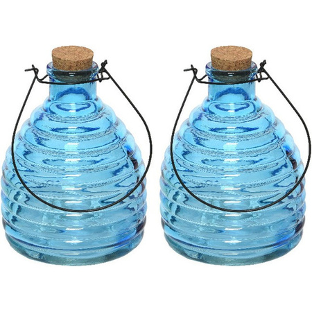 2x Wasp catchers/traps blue 17 cm glass