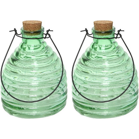 2x Wasp catchers/traps green 17 cm glass