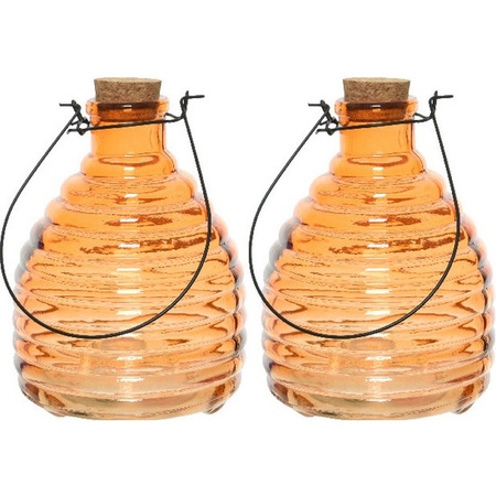 2x Wasp catchers/traps orange 17 cm glass