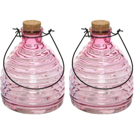 2x Wasp catchers/traps pink 17 cm glass