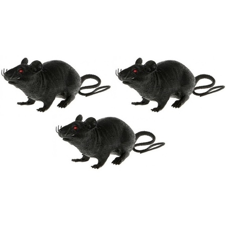 3x Horror decoration rats black 22 cm