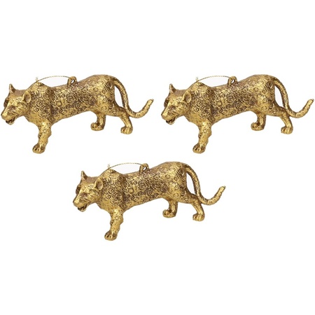 3x Gouden luipaard kerstornamenten kersthangers 12,5  cm