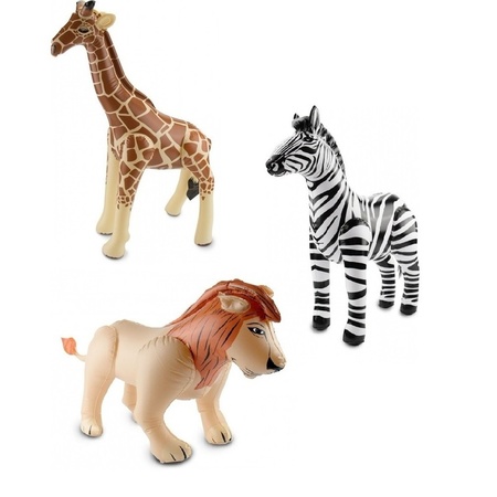Opblaasbare zebra leeuw en giraffe set