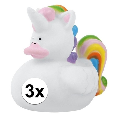 3x Rubber duck unicorn 7 cm
