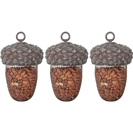 3x Bird feeding tubes hanging acorns 22 cm