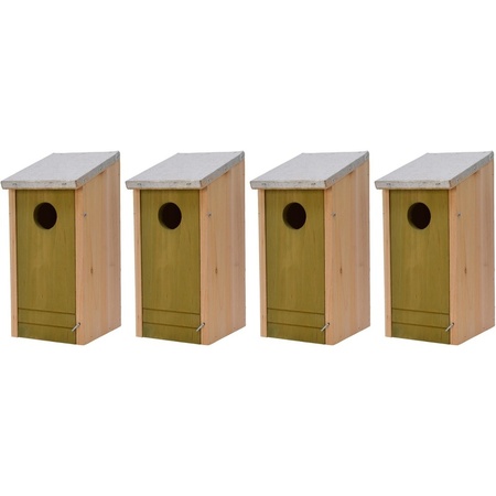 4x Wooden nesting bird houses with light green front 19 cm