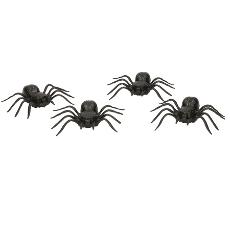 4x Fake plastic spiders 10 cm Halloween decoration