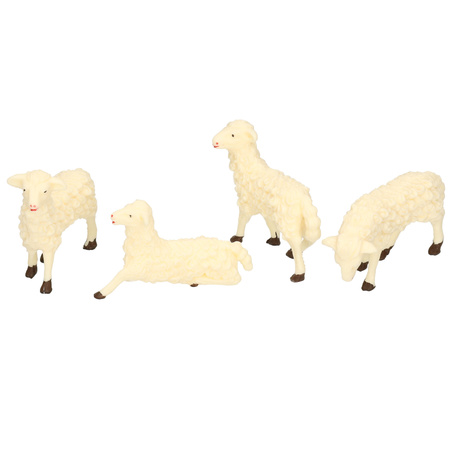 4x White sheep figurines 7 x 6 cm animal figurines