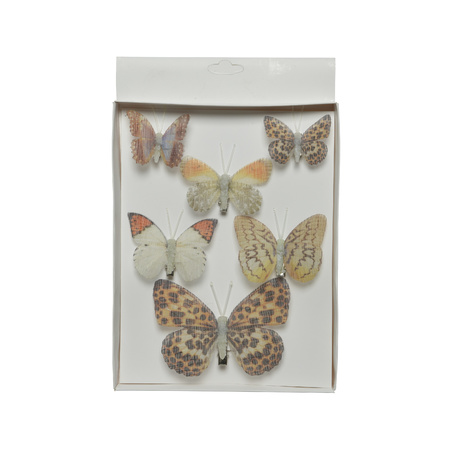 6x colored butterflies decorations 5,5 x 4 cm on clip