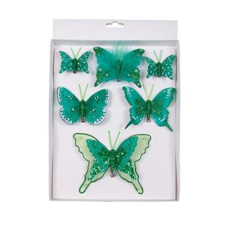 6x pcs decoration butterflies green