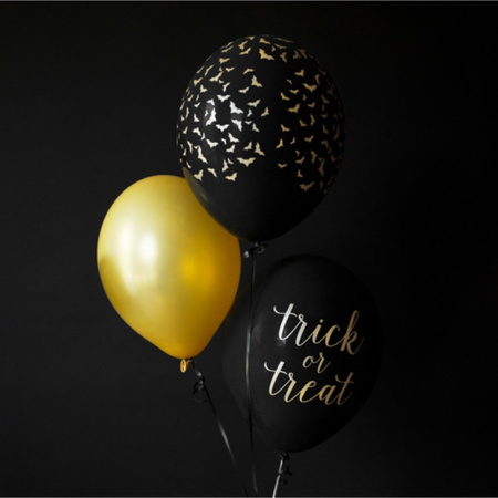 6x Mat zwarte ballonnen met gouden vleermuis print 30 cm Halloween feest/party versiering