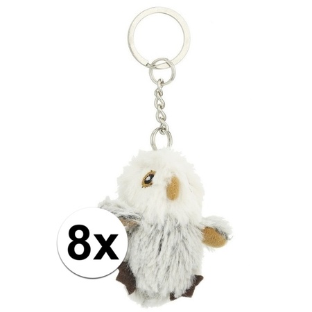 8x Plush owl keychain 6 cm