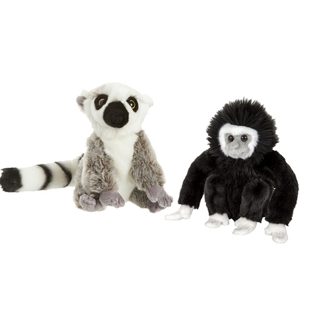 Monkey series soft toys 2x - Maki monkey and Gibbon monkey 18 cm