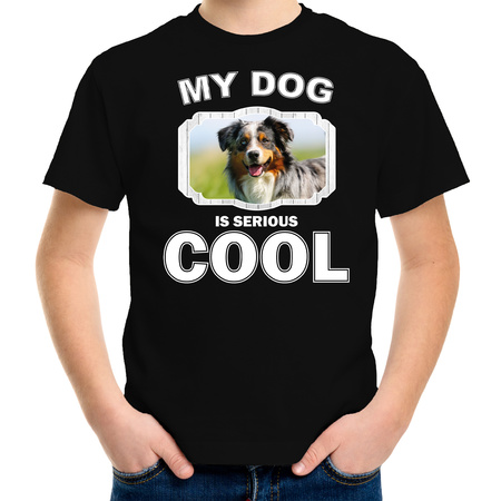 Honden liefhebber shirt Australische herder my dog is serious cool zwart voor kinderen