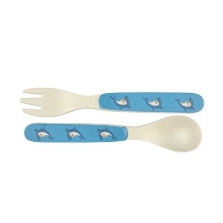 Bamboo cutlery with shark for kids 14 cm
