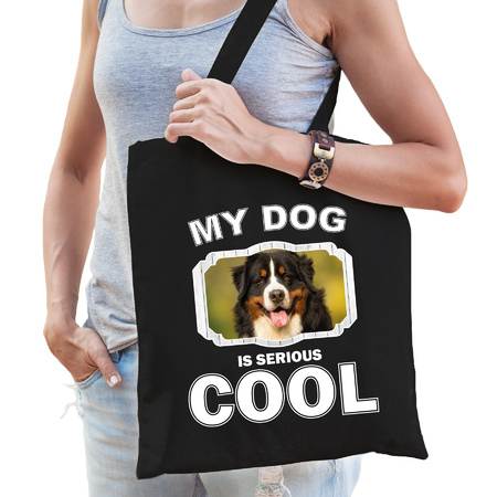 Katoenen tasje my dog is serious cool zwart - Berner sennen honden cadeau tas