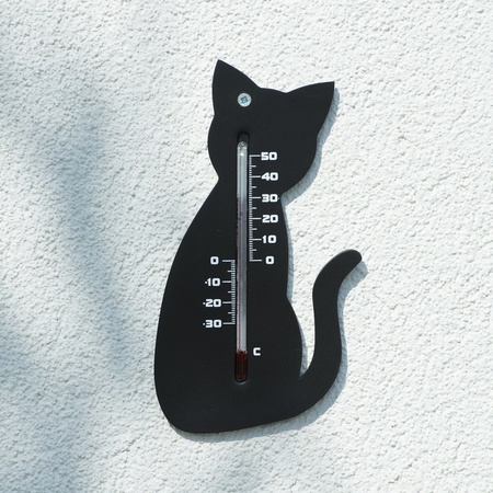 Indoor/outdoor themometer black cat/pussy 15 cm