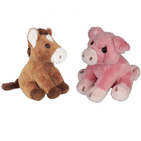 Farm animals soft toys 2x - Pig and Horse 15 cm