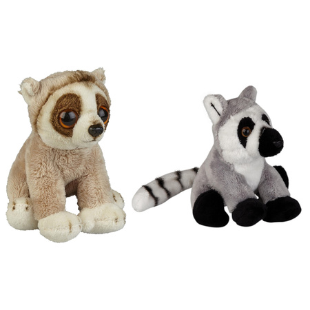 Forrest animals soft toys 2x - Maki monkey and Sloth 15 cm