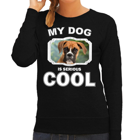 Honden liefhebber trui / sweater Boxer my dog is serious cool zwart voor dames