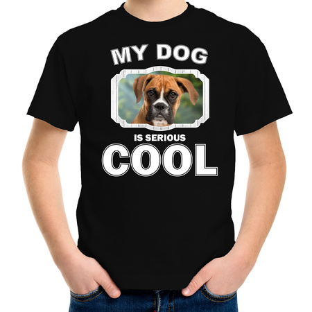 Honden liefhebber shirt Boxer my dog is serious cool zwart voor kinderen
