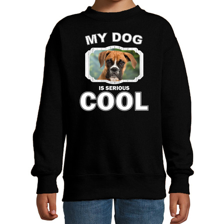 Honden liefhebber trui / sweater Boxer my dog is serious cool zwart voor kinderen