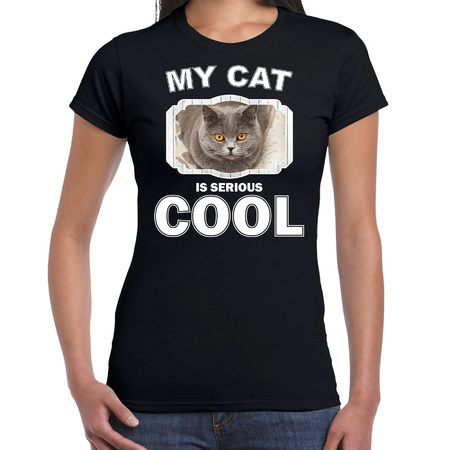 British shorthair t-shirt my cat is serious cool black for women