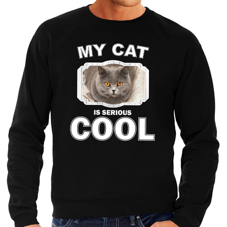 Katten liefhebber trui / sweater Britse korthaar my cat is serious cool zwart voor heren
