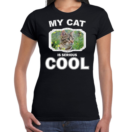 Brown cat t-shirt my cat is serious cool black for women