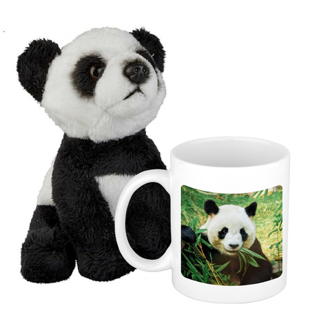 Gift set for kids - Panda soft toy 15 cm and drinkmug Panda print