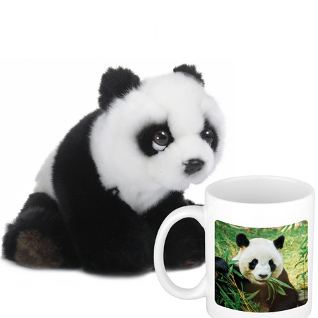 Cadeauset kind - Panda knuffel 15 cm en Drinkbeker/mol Panda 300 ml