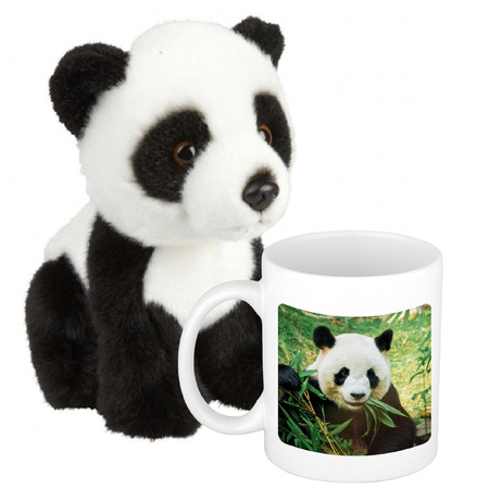 Gift set for kids - Panda soft toy 18 cm and drinkmug Panda print