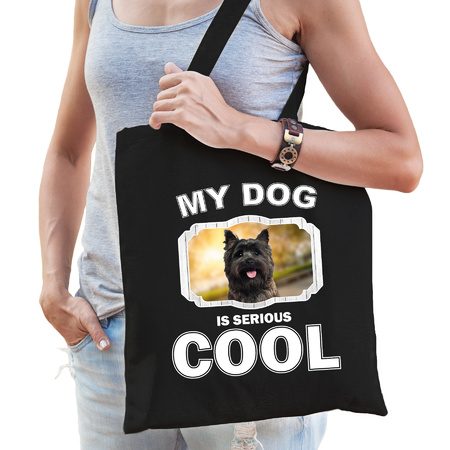 Katoenen tasje my dog is serious cool zwart - Cairn terrier honden cadeau tas