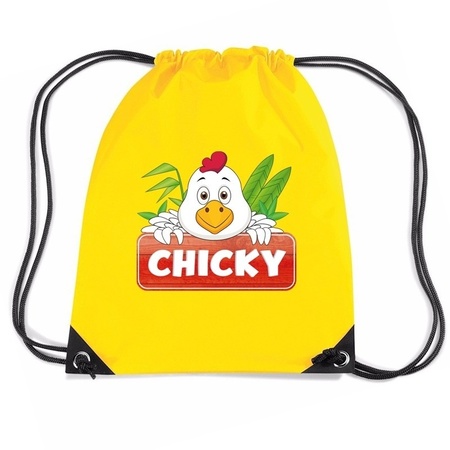 Chicky de Kip trekkoord rugzak / gymtas geel voor kinderen