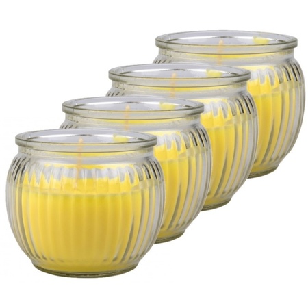 Yellow citronella scented candle in glass holder  - 4x - 7 x 6 cm