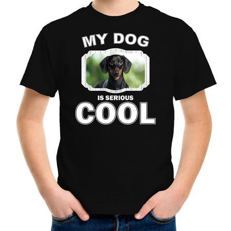 Honden liefhebber shirt Coole teckel my dog is serious cool zwart voor kinderen