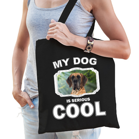 Katoenen tasje my dog is serious cool zwart - Deense dog honden cadeau tas