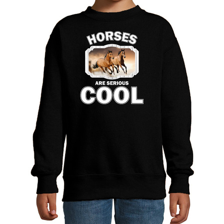 Sweater horses are serious cool zwart kinderen - paarden/ bruin paard trui