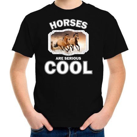 T-shirt horses are serious cool zwart kinderen - paarden/ bruin paard shirt