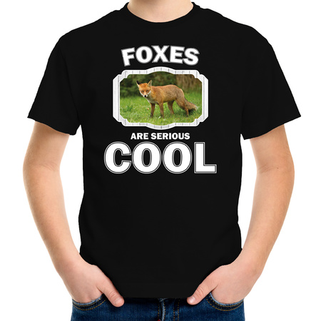 T-shirt foxes are serious cool zwart kinderen - vossen/ bruine vos shirt