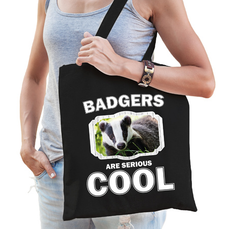 Katoenen tasje badgers are serious cool zwart - dassen/ das cadeau tas