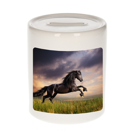 Foto zwart paard spaarpot 9 cm - Cadeau paarden liefhebber