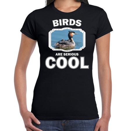 T-shirt birds are serious cool zwart dames - vogels/ fuut vogel shirt