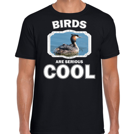 T-shirt birds are serious cool zwart heren - vogels/ fuut vogel shirt